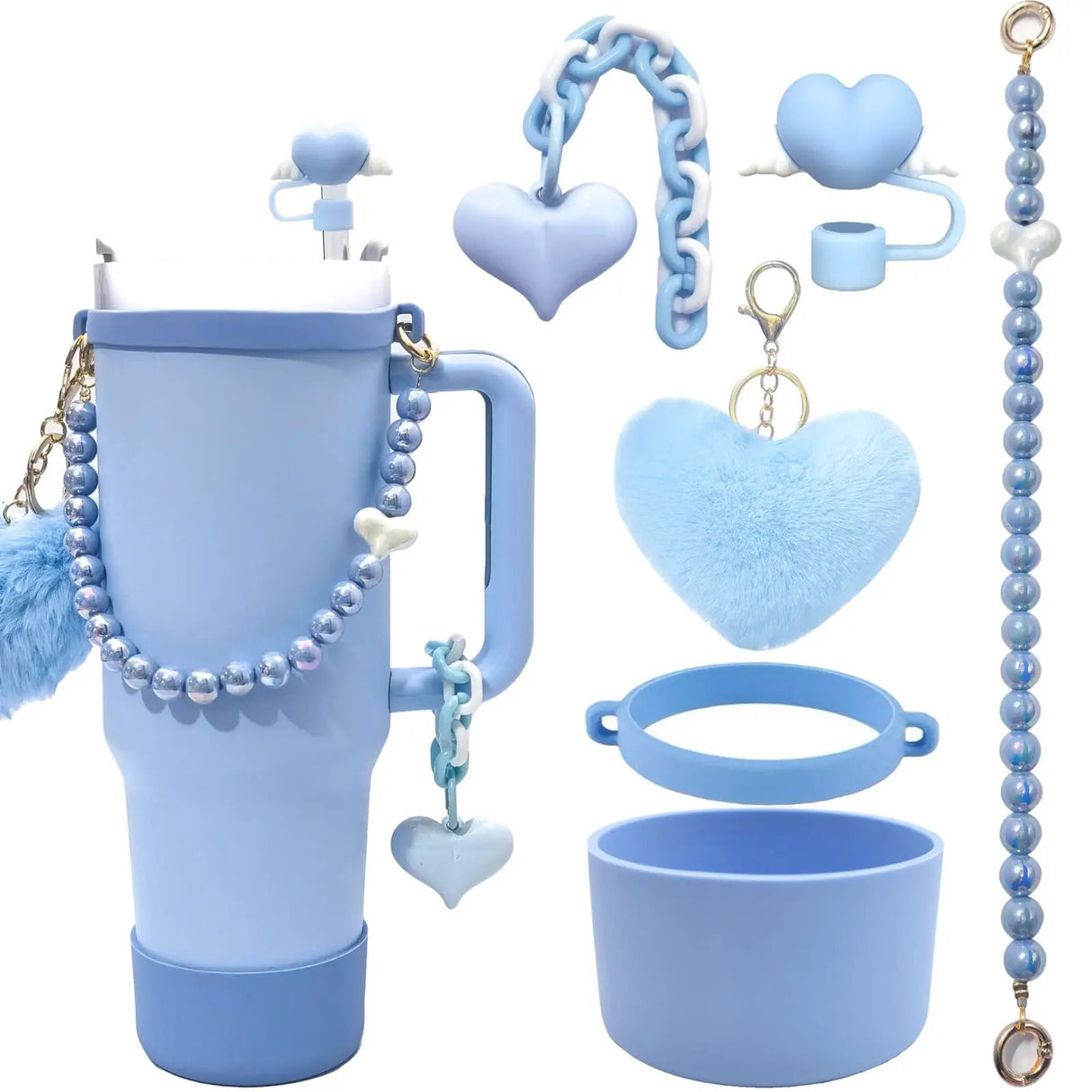 5-Piece Stanley Cup Accessories Set with Pompom & Pearl Kitchen & Dining Drink Sleeves