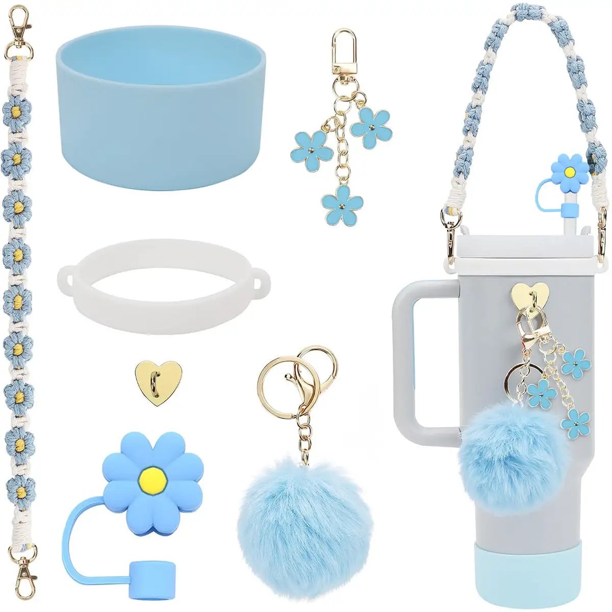 5-Piece Stanley Cup Accessories Set with Pompom & Pearl Kitchen & Dining Drink Sleeves