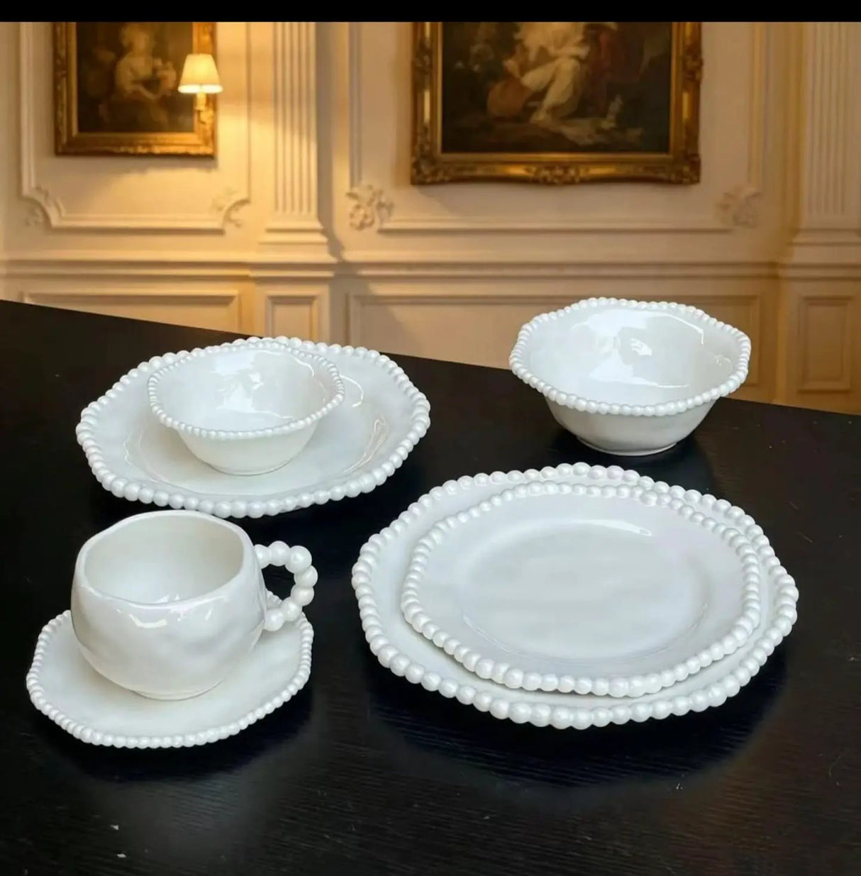 Pearl Rim White Ceramic Dinnerware Set 36pcs Dinnerware Dinnerware Sets
