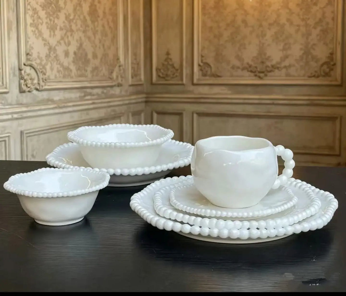 Pearl Rim White Ceramic Dinnerware Set 36pcs Dinnerware Dinnerware Sets