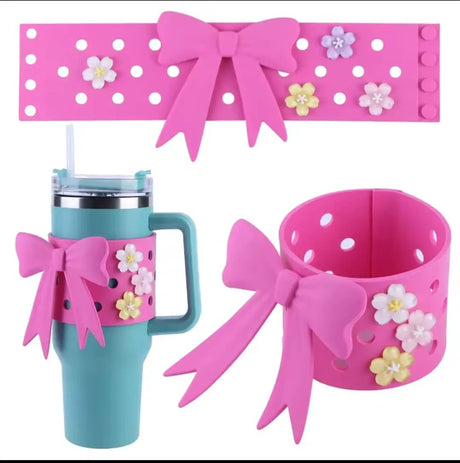 Silicone Bow Tumbler Sleeve for 40oz Stanley Cup Drinkware Accessories Cup Sleeves