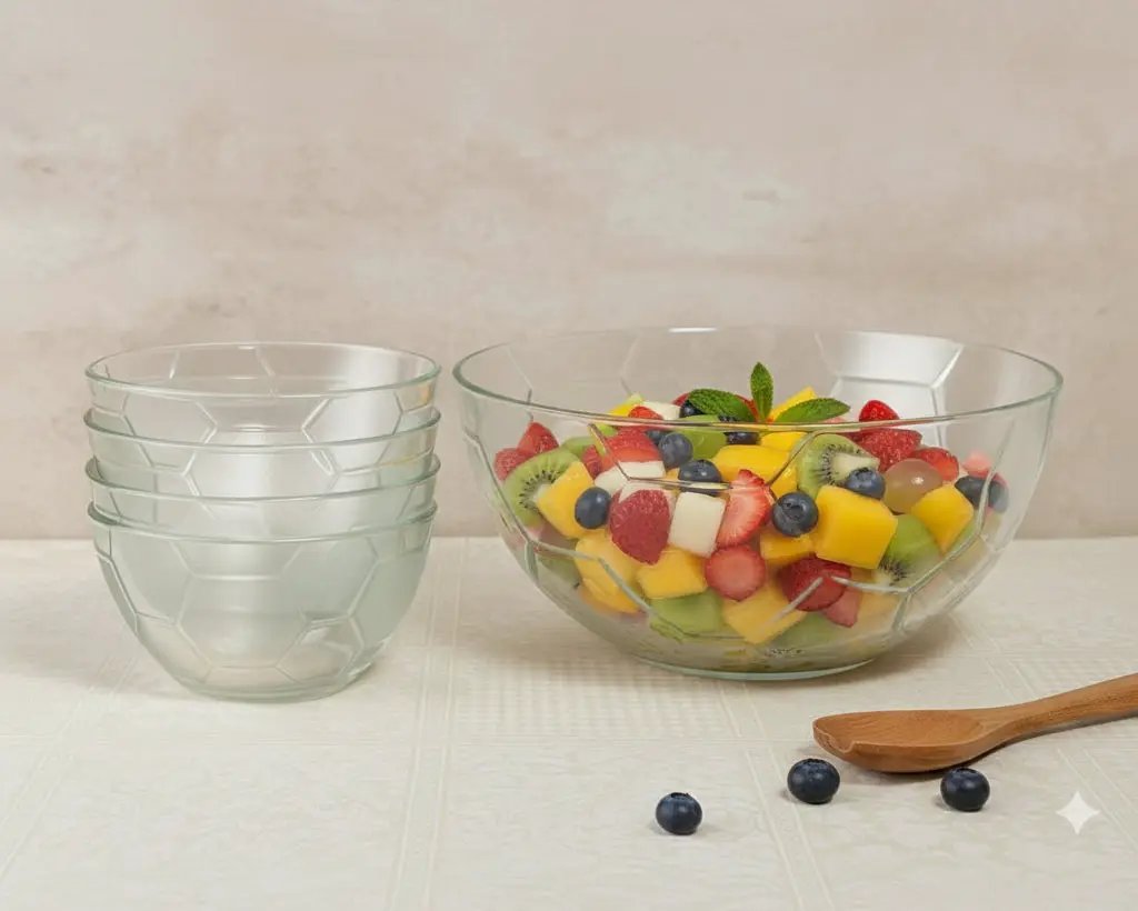Costa Football Pattern Glass Bowl Set 7pcs Serveware Serving Bowls