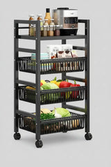 4-Layer Metallic Vegetable Rack with Wheels Kitchen Storage Kitchen Cabinet Organizers