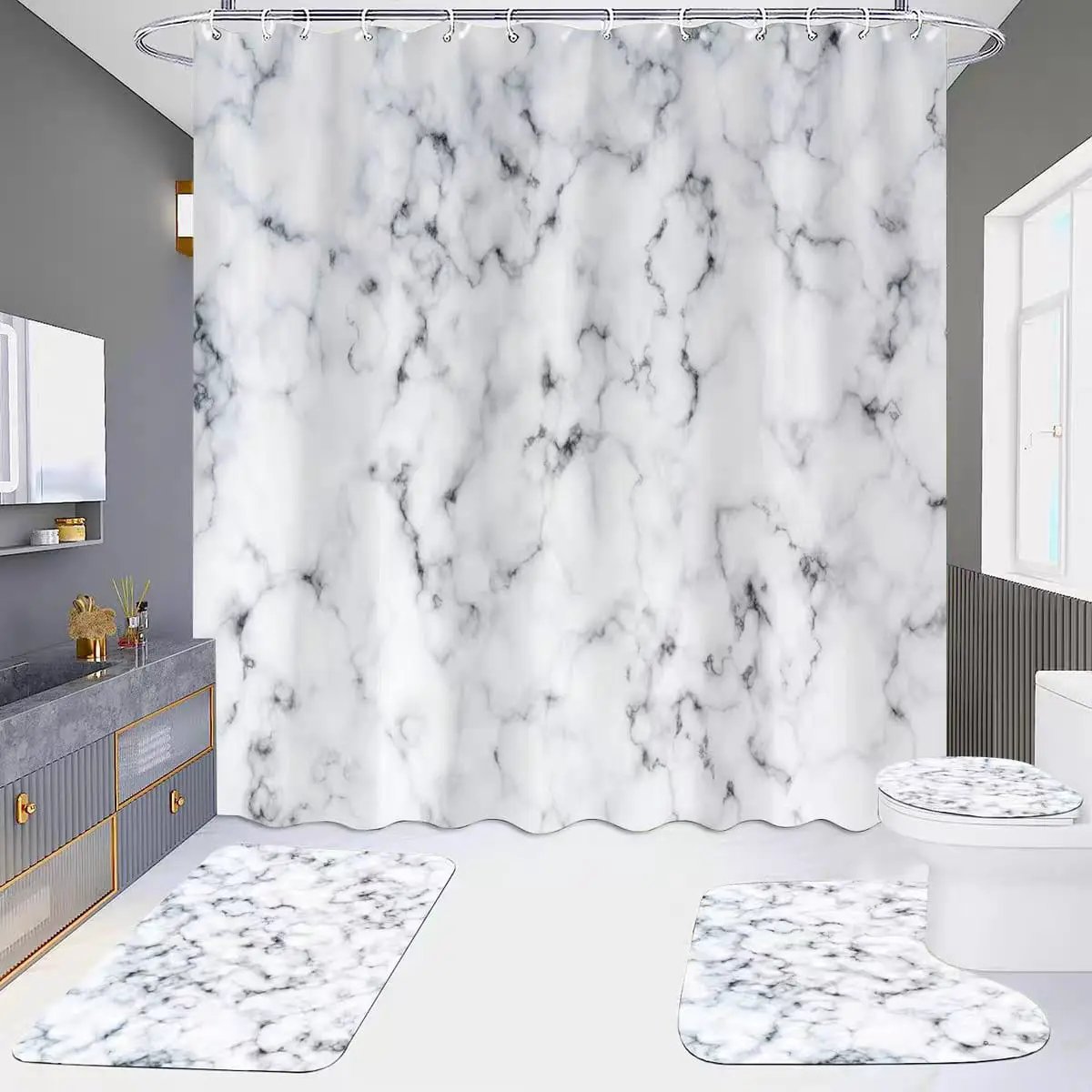 4-Piece Marble Effect Bathroom Set Bathroom Bathroom Accessory Sets