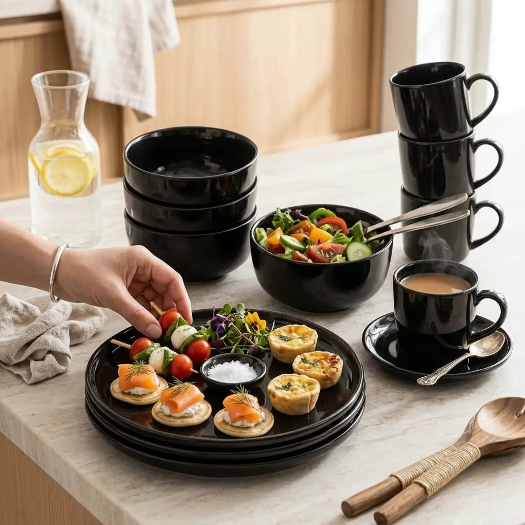 Gibson 18-Piece Black Ceramic Dinner Set Kitchenware Dinnerware Sets