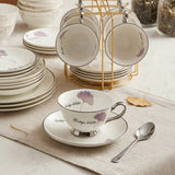 Bone China Cup & Saucer Pink Biloba Set with Gold Stand Kitchenware Coffee Sets
