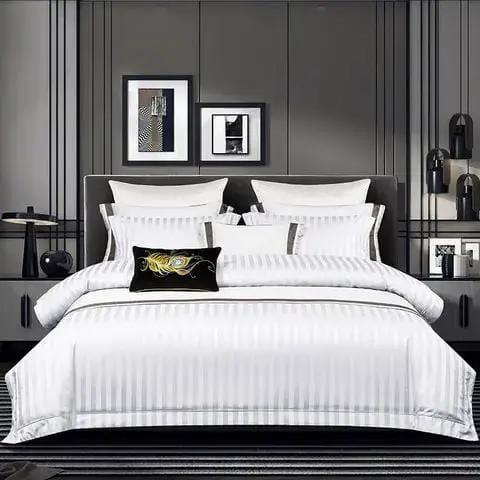 Luxury Cotton Satin Striped Duvet Cover Set Bedding Duvet Covers