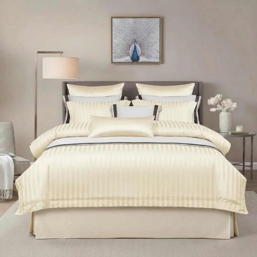 Luxury Cotton Satin Striped Duvet Cover Set Bedding Duvet Covers
