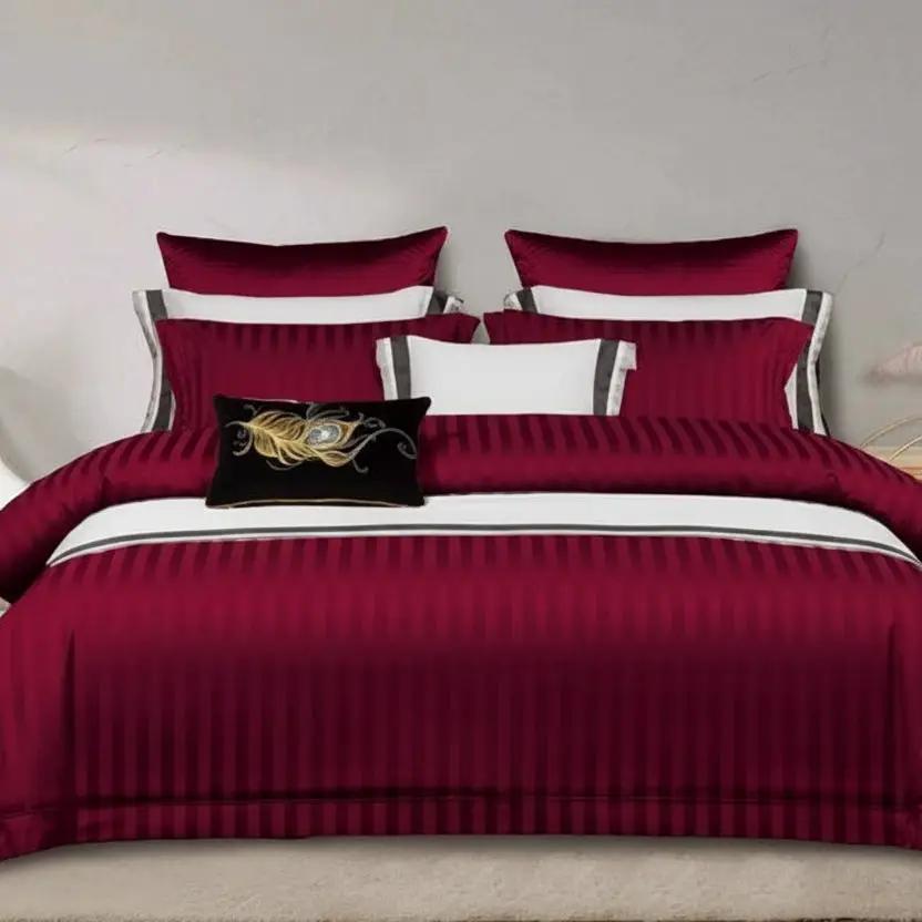 Luxury Cotton Satin Striped Duvet Cover Set Bedding Duvet Covers