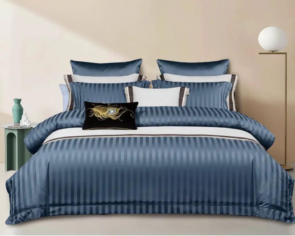 Luxury Cotton Satin Striped Duvet Cover Set Bedding Duvet Covers