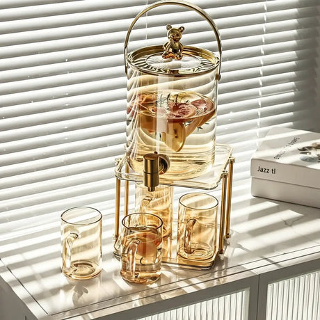 Luxury Glass Cold Water Jug with Faucet & Mugs Kitchen & Storage Serving Pitchers & Carafes