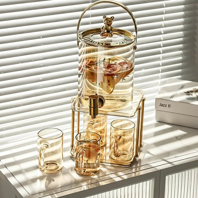Luxury Glass Cold Water Jug with Faucet & Mugs Kitchen & Storage Serving Pitchers & Carafes