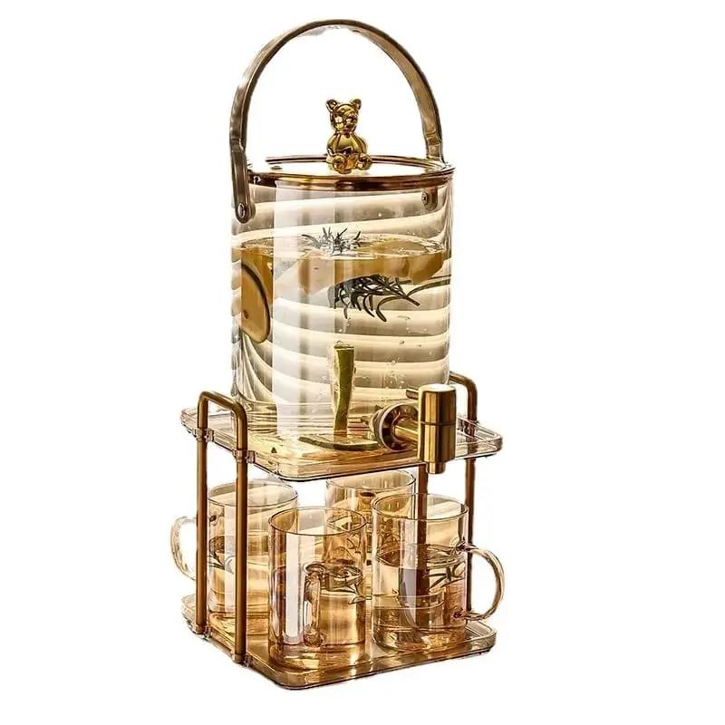 Luxury Glass Cold Water Jug with Faucet & Mugs Kitchen & Storage Serving Pitchers & Carafes