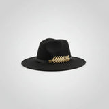 Wide Brim Fedora Hat with Gold Band Fashion Accessories Fedoras