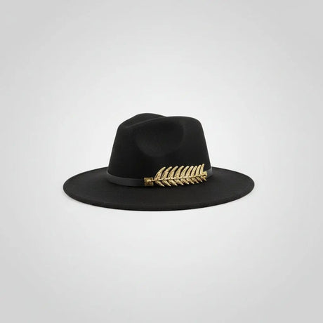 Wide Brim Fedora Hat with Gold Band Fashion Accessories Fedoras