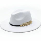 Wide Brim Fedora Hat with Gold Band Fashion Accessories Fedoras