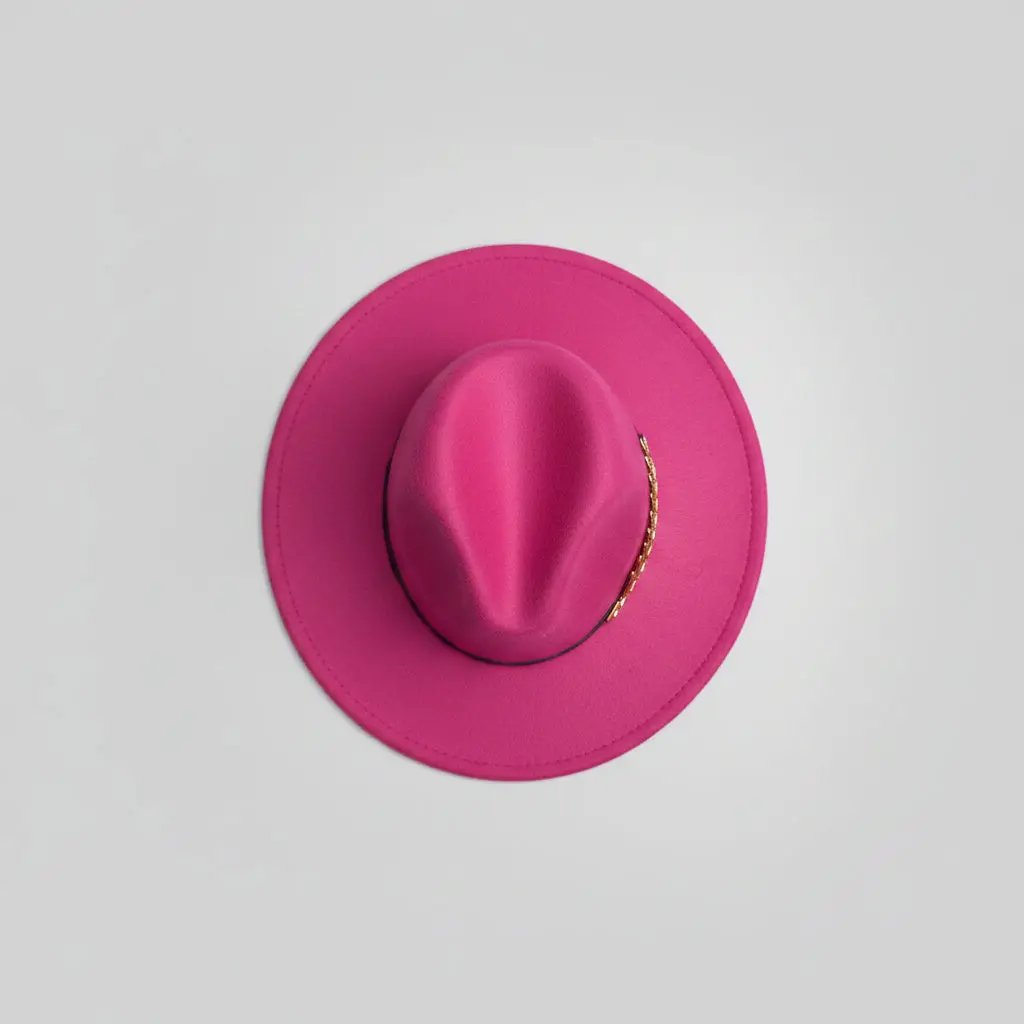 Wide Brim Fedora Hat with Gold Band Fashion Accessories Fedoras