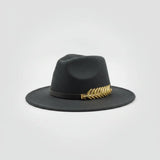 Wide Brim Fedora Hat with Gold Band Fashion Accessories Fedoras