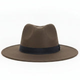 Wide Brim Fedora Hat with Gold Band Fashion Accessories Fedoras