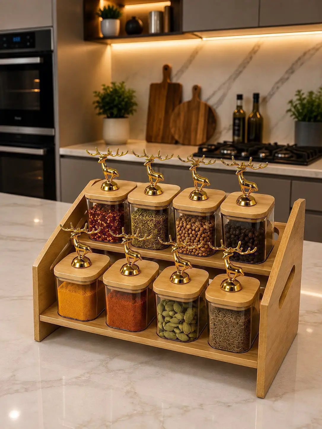 8-Piece Spice Rack Set with Bamboo Stand Kitchen & Storage Spice Organizers