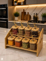 8-Piece Spice Rack Set with Bamboo Stand Kitchen & Storage Spice Organizers