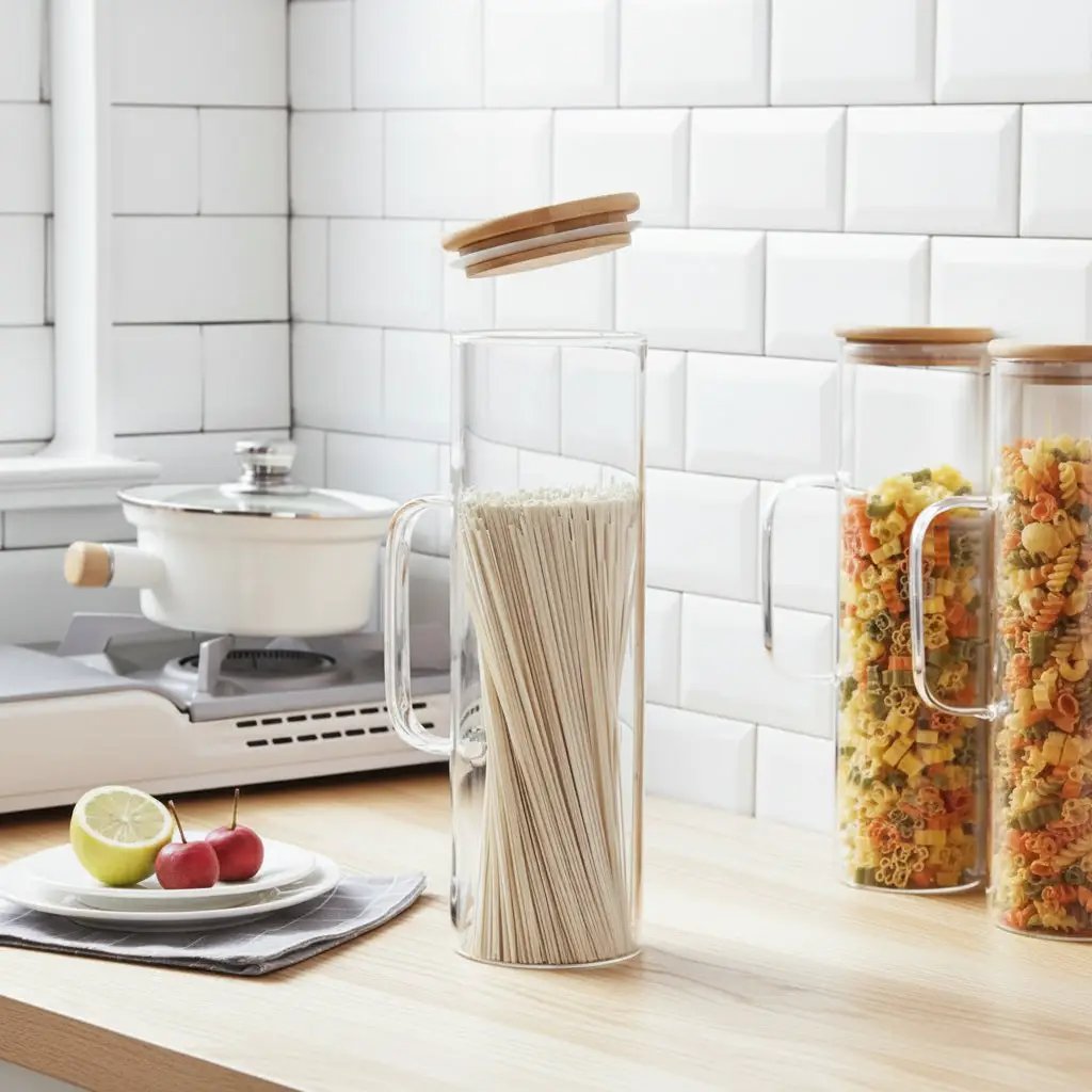 Borosilicate Glass Storage Jar with Bamboo Lid & Handle Kitchen & Storage Food Storage Containers