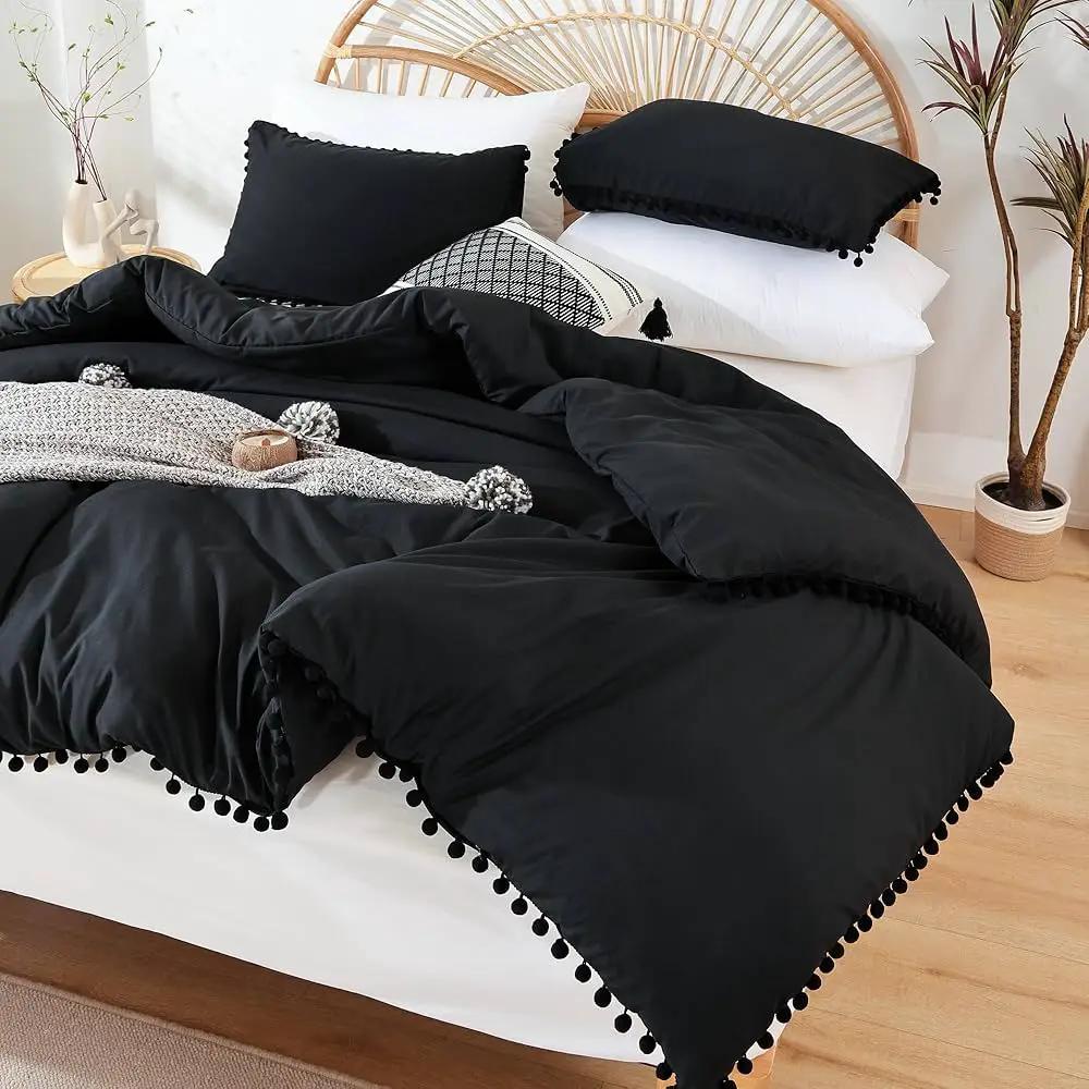 Pom-Pom Lace Bohemian Microfibre Duvet Cover Set Bedding Duvet Covers