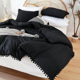 Pom-Pom Lace Bohemian Microfibre Duvet Cover Set Bedding Duvet Covers