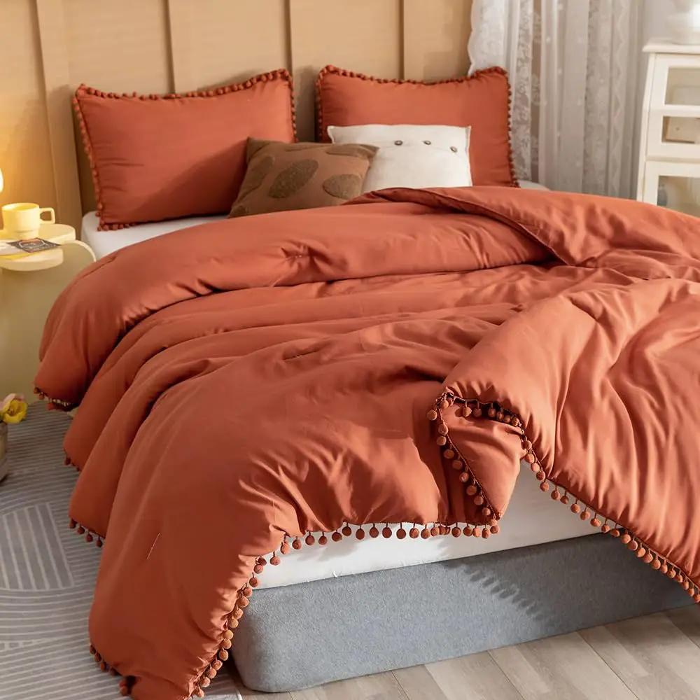 Pom-Pom Lace Bohemian Microfibre Duvet Cover Set Bedding Duvet Covers