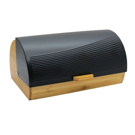 Bamboo Bread Box with Roll-Top Black Lid Kitchen & Storage Bread Boxes