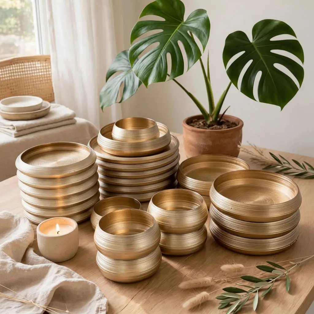 Luxury Gold & Brown 24pc Hard Glass Dinner Set Kitchen & Dining Dinnerware Sets