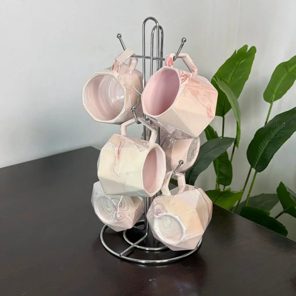 Pearl Marble Octagon Mugs – Set of 6 Kitchen & Dining Mugs