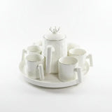 White Ribbed Tea Set 7pc with Ceramic Tray Kitchen & Dining Tea Sets