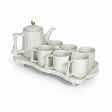 White Ribbed Tea Set 7pc with Ceramic Tray Kitchen & Dining Tea Sets