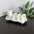 White Ribbed Tea Set 7pc with Ceramic Tray Kitchen & Dining Tea Sets