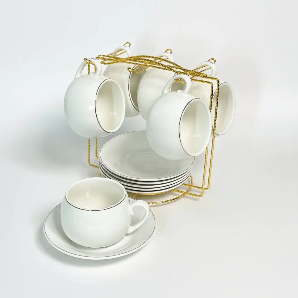 Fine Bone China Tea Set 12pc with Gold Stand Kitchen & Dining Tea Sets