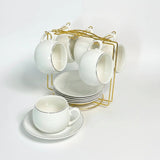 Fine Bone China Tea Set 12pc with Gold Stand Kitchen & Dining Tea Sets