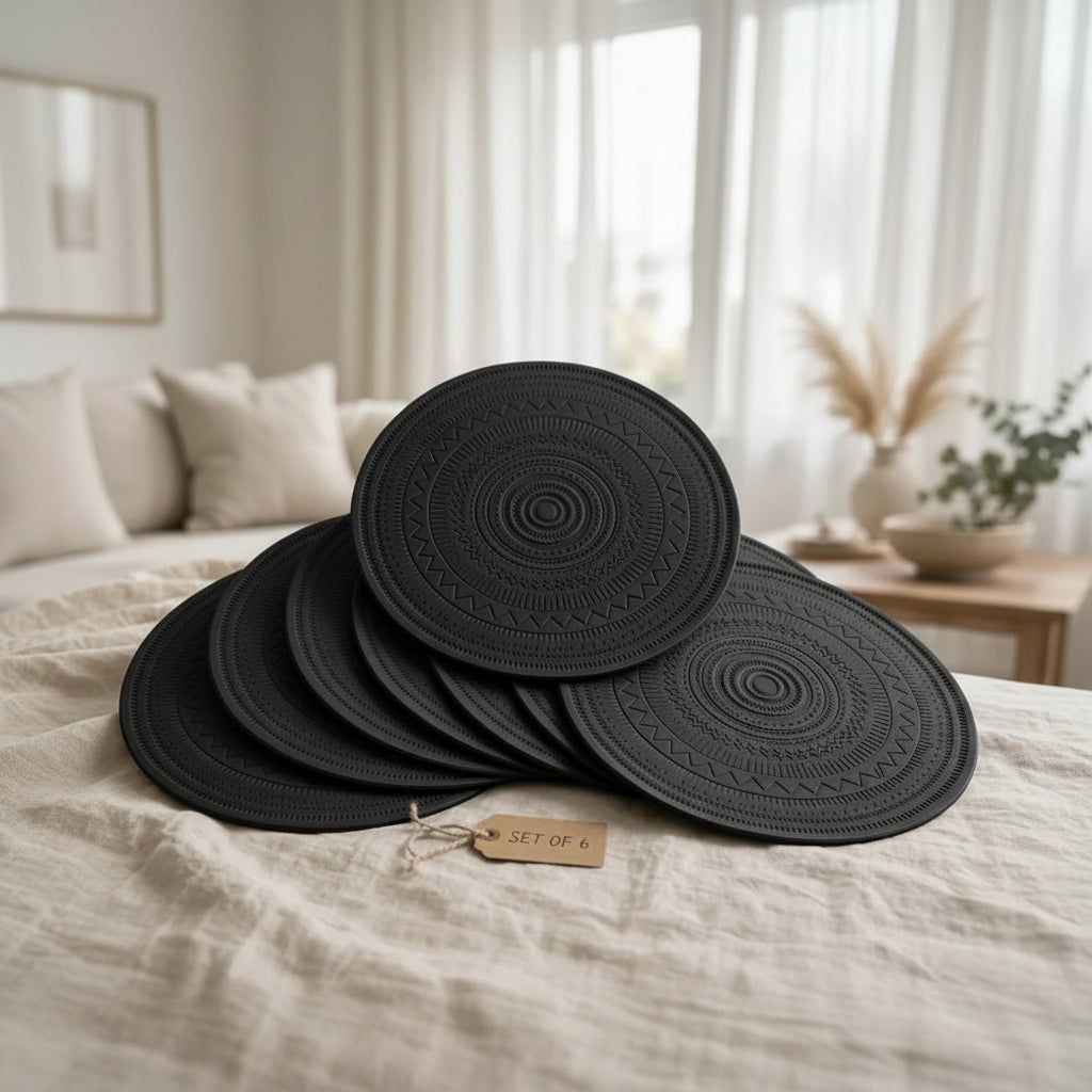 Embossed PU Leather Round Placemats Kitchen & Dining Placemats