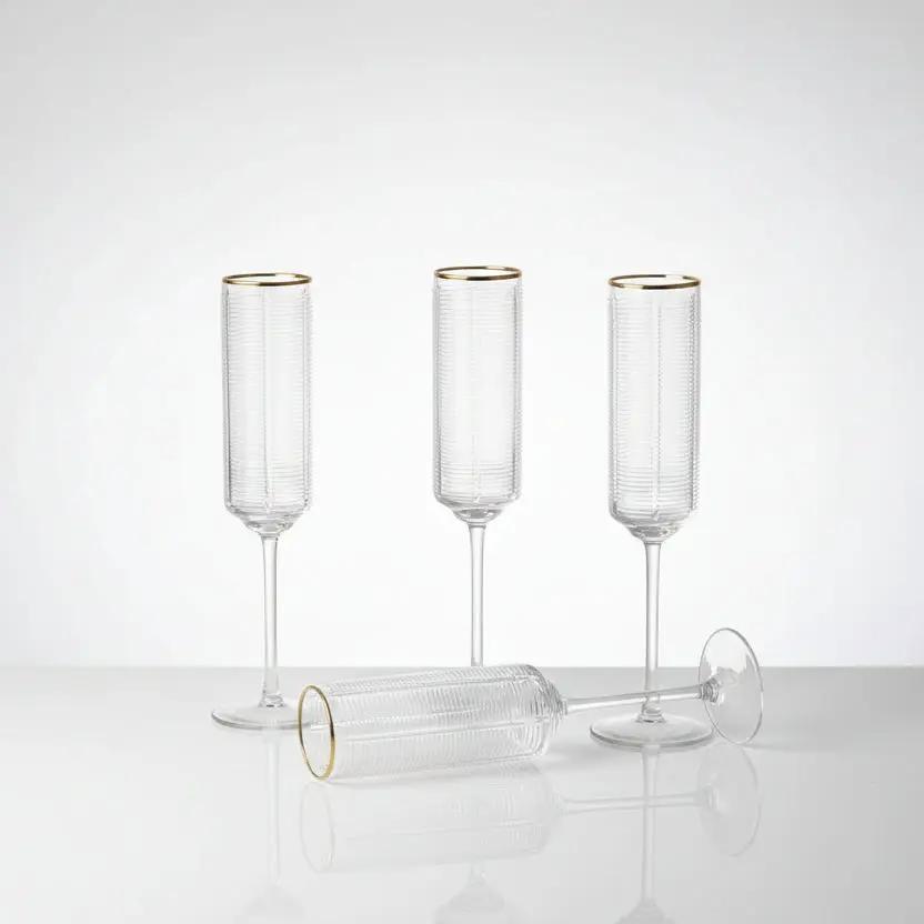 Gold Rim Ribbed Champagne Flutes Kitchenware Champagne Glasses