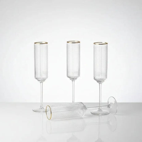 Gold Rim Ribbed Champagne Flutes Kitchenware Champagne Glasses