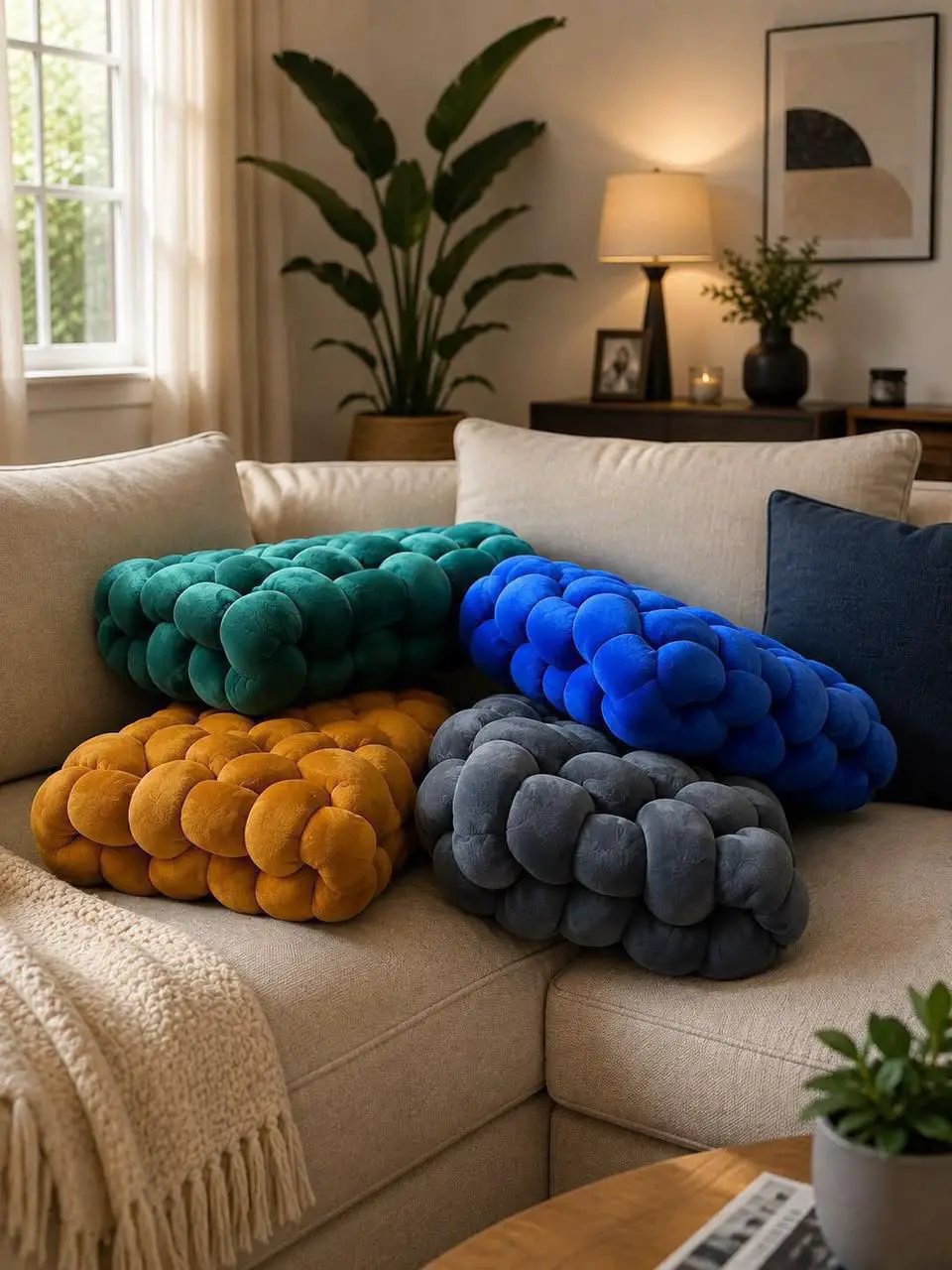 Hand-Woven Soft Knot Ball Pillow Home Decor Throw Pillows