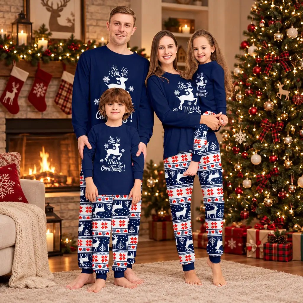Kids Poly-Cotton Christmas Pyjama Set Ages 4–8 Kids Pyjama Sets Pajamas