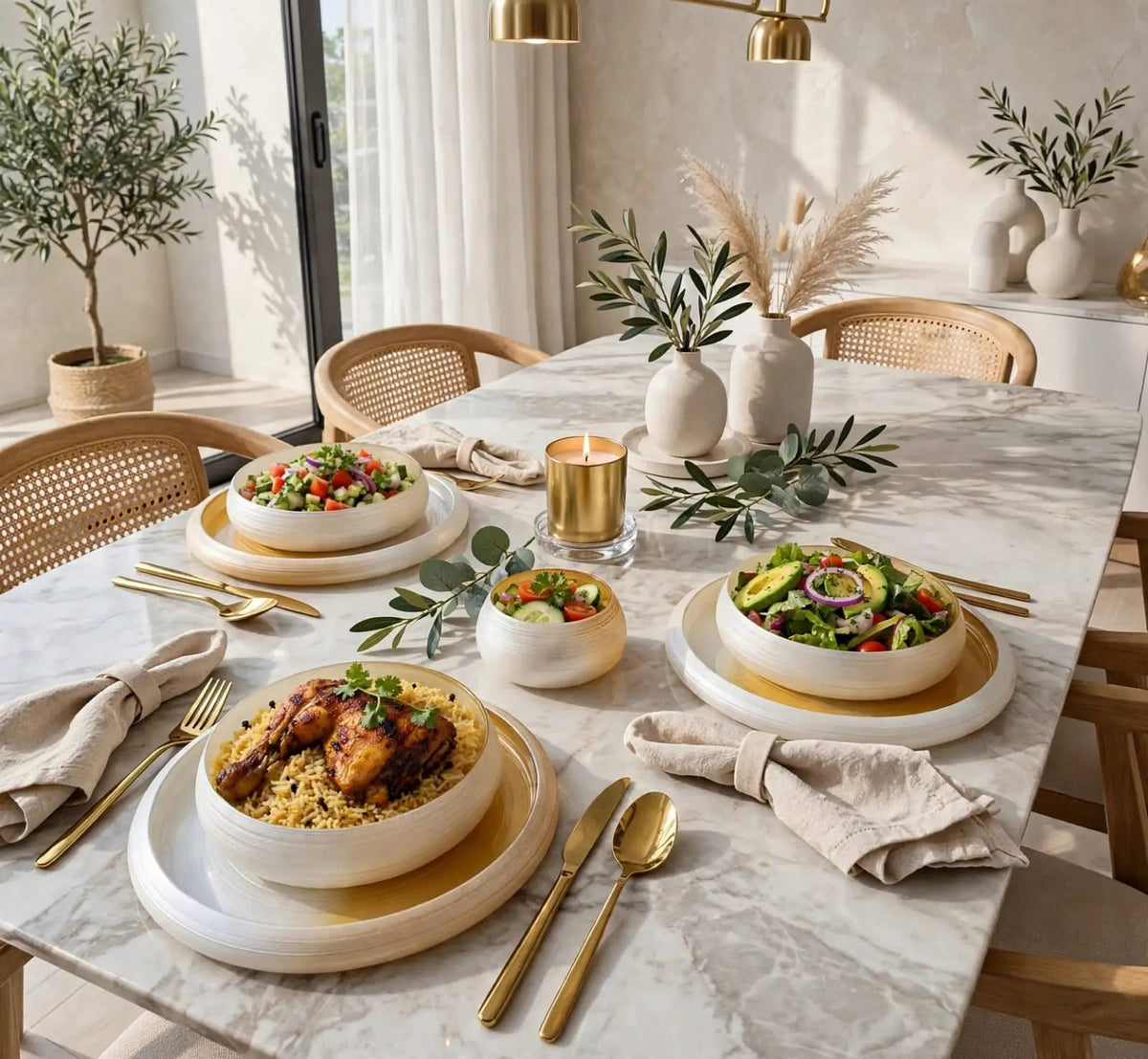 Champagne Gold Swirl 18-Piece Dinner Set Dinnerware Sets Dinnerware Sets