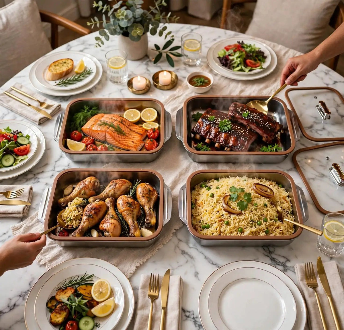 4-Piece Stainless Steel Fish Platter Set Serving Platter Set Serving Platters