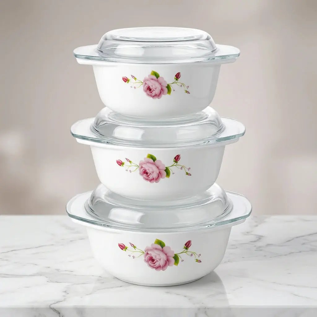 3-Piece Glass Casserole Serving Bowl Set Serving Bowl Set Serving Bowls