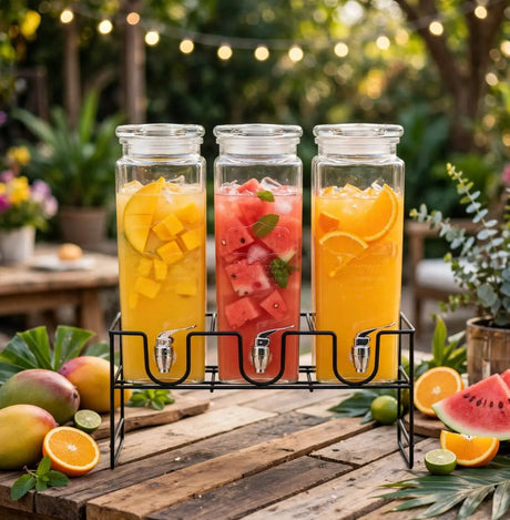 3-Piece Glass Juice Dispenser Set 2.3L Each Drink Dispenser Set Beverage Dispensers