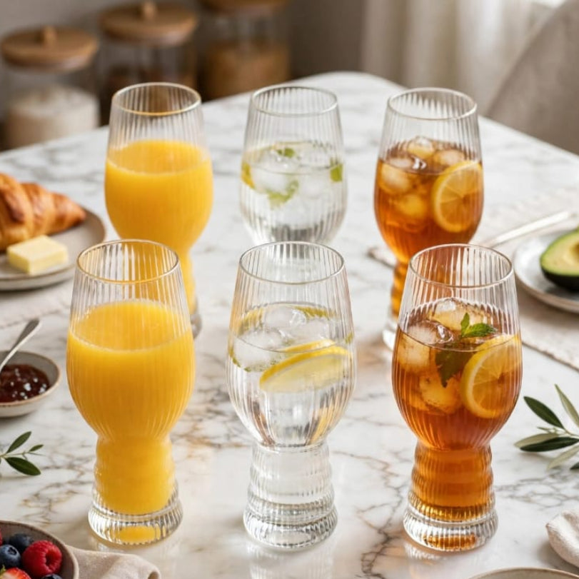 Stackable Ribbed Tulip Drinking Glasses