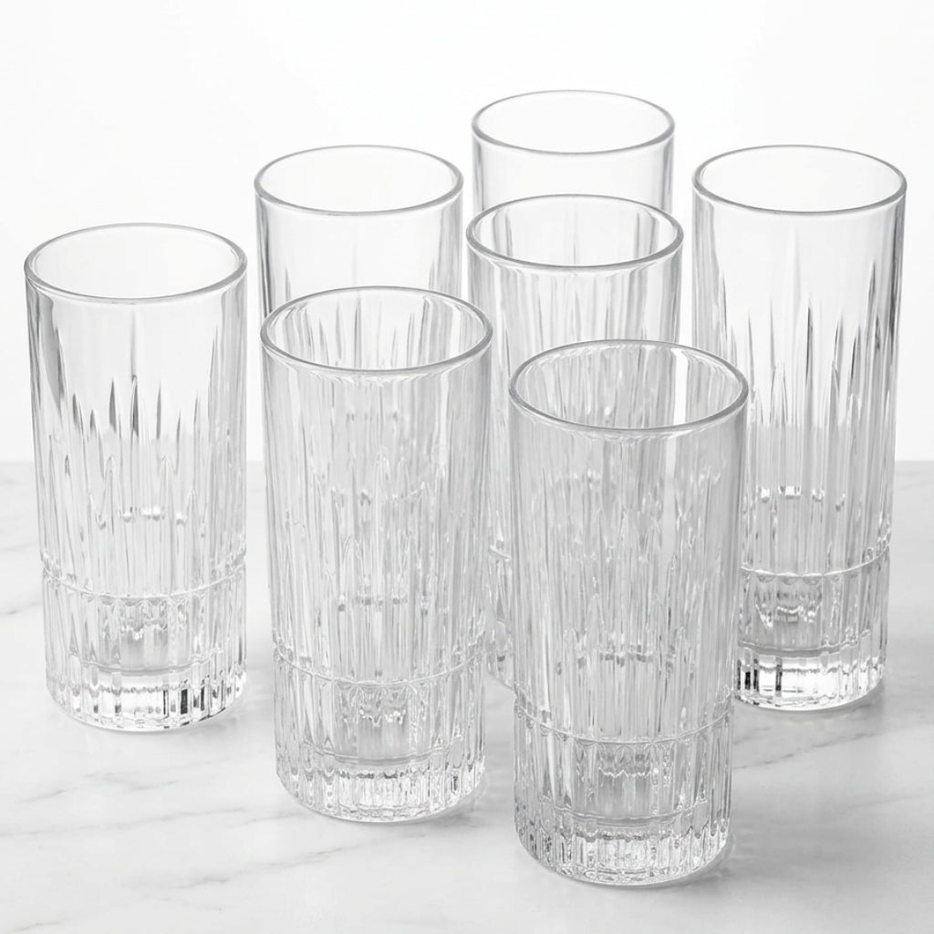 Thick-Bottomed Embossed Glass Drinking Cups, 350ml, Set of 6