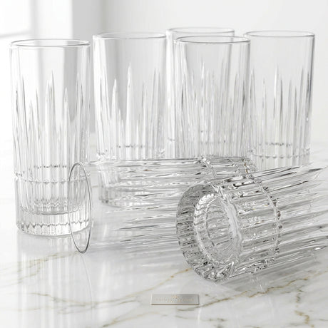 Thick-Bottomed Embossed Glass Drinking Cups, 350ml, Set of 6
