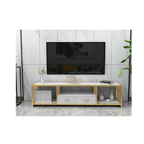 White Marble Effect Wooden TV Stand | Sleek & Modern TV Cabinet | 140 cm (Length) x 30 cm (Depth)